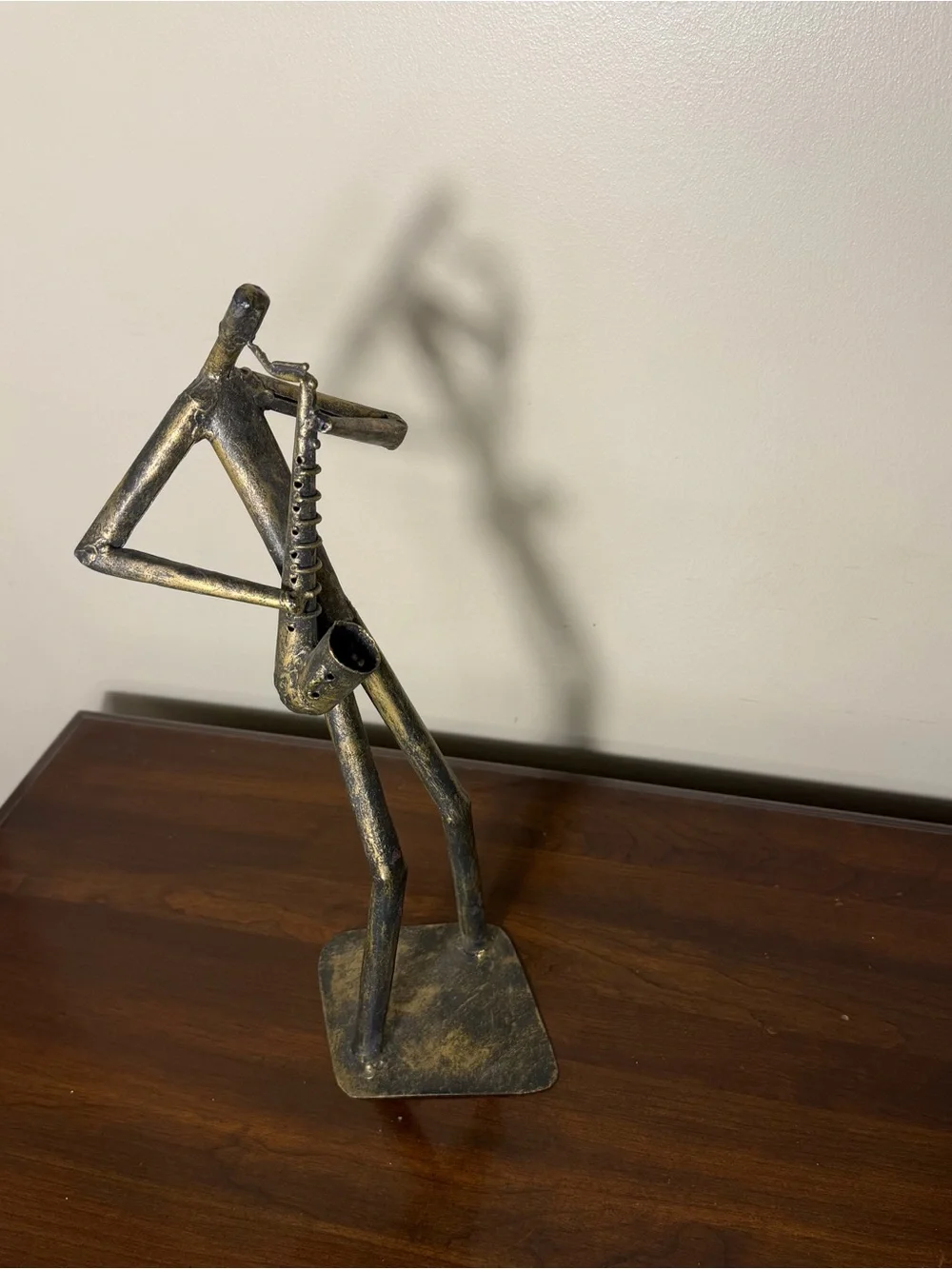 Z Gallerie brutalist style saxophone player tube metal sculpture approximate 15
